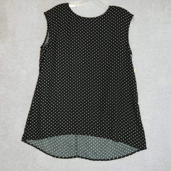 Halogen Womens Blouse Black White Polka Dot High Low Crew‎ Keyhole Back S New - Picture 1 of 8